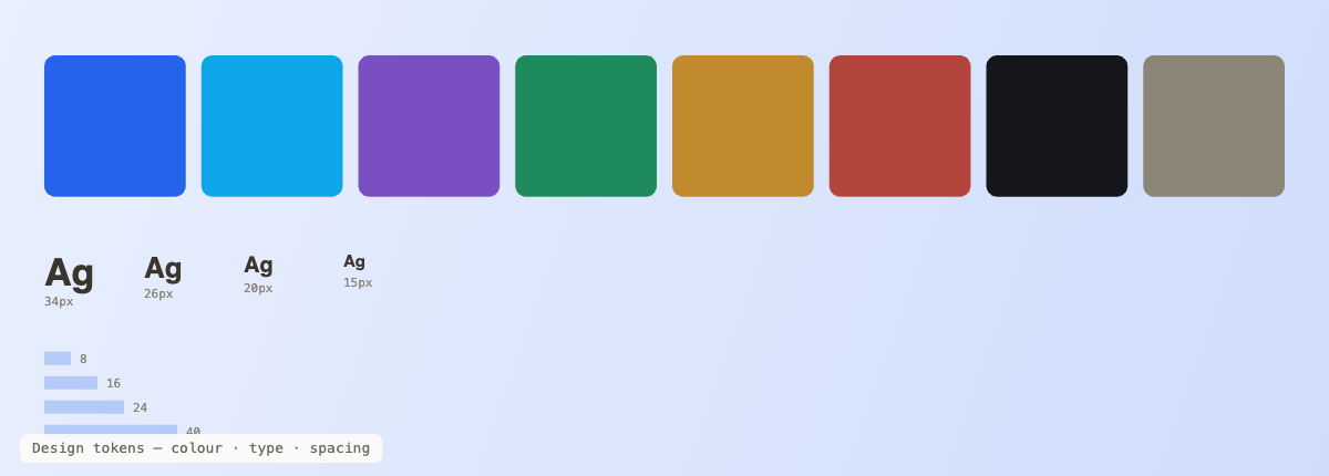 Design token structure — colour, typography, spacing